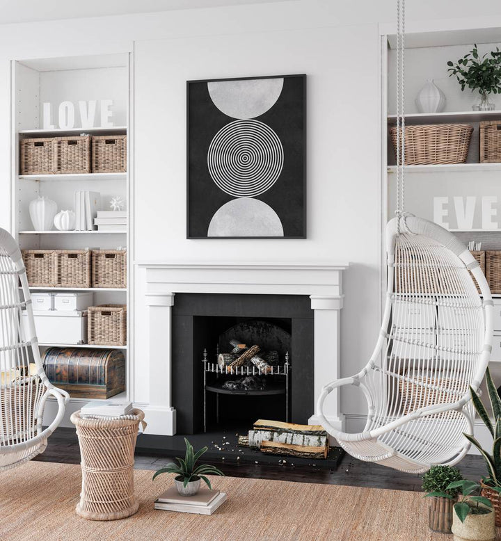 Captivating BLACK BACKGROUND VII, GEOMETRIC ART PRINTS showcasing vibrant circles, perfect for modern decor.