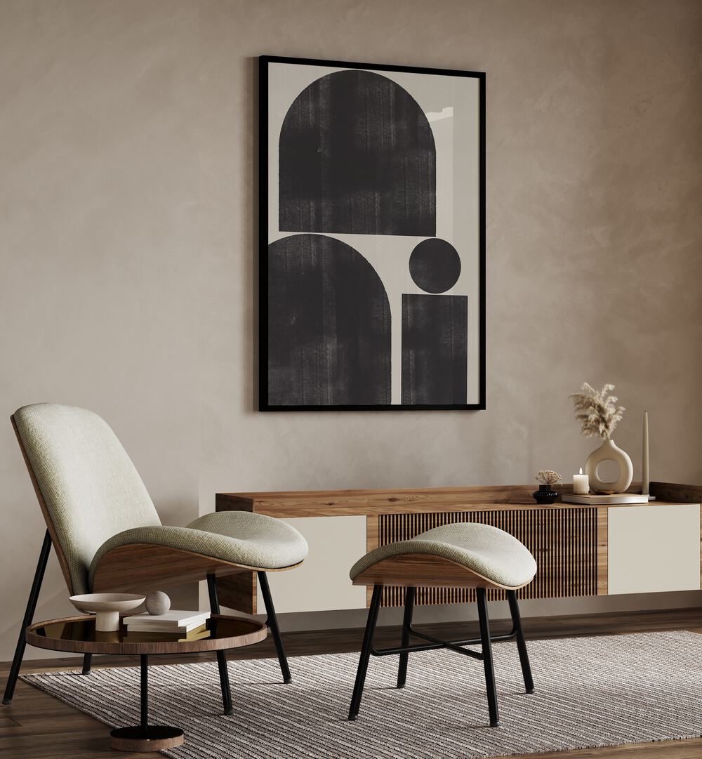 Elegant interior featuring SHAPE STUDY I, GEOMETRIC ART PRINTS by The Miuus Studio, enhancing modern decor.