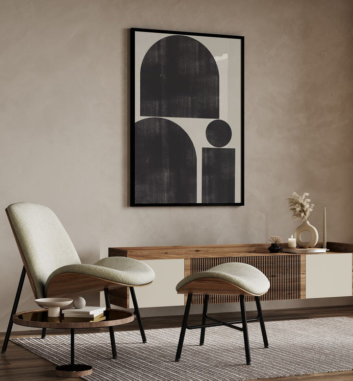 Elegant interior featuring SHAPE STUDY I, GEOMETRIC ART PRINTS by The Miuus Studio, enhancing modern decor.