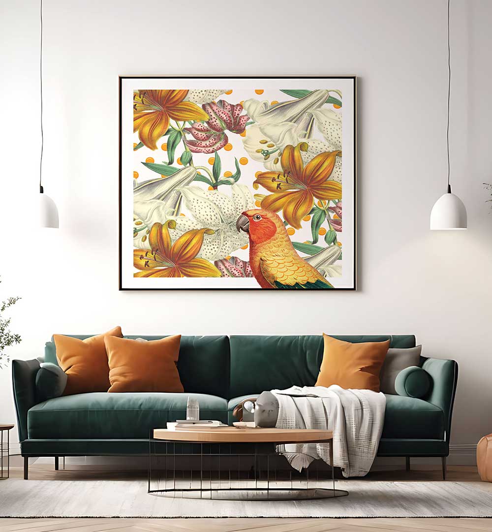 PARROT IN BLOOM , ANIMAL PAINTINGS