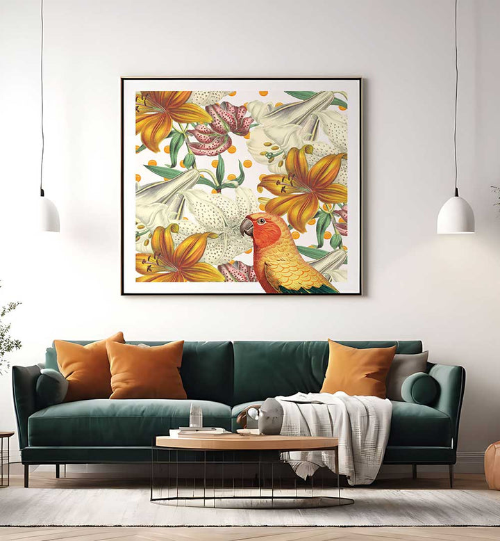 PARROT IN BLOOM , ANIMAL PAINTINGS
