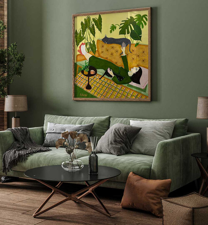 CAT LADY ON COUCH , PORTRAITS & FIGURATIVE ILLUSTRATIONS