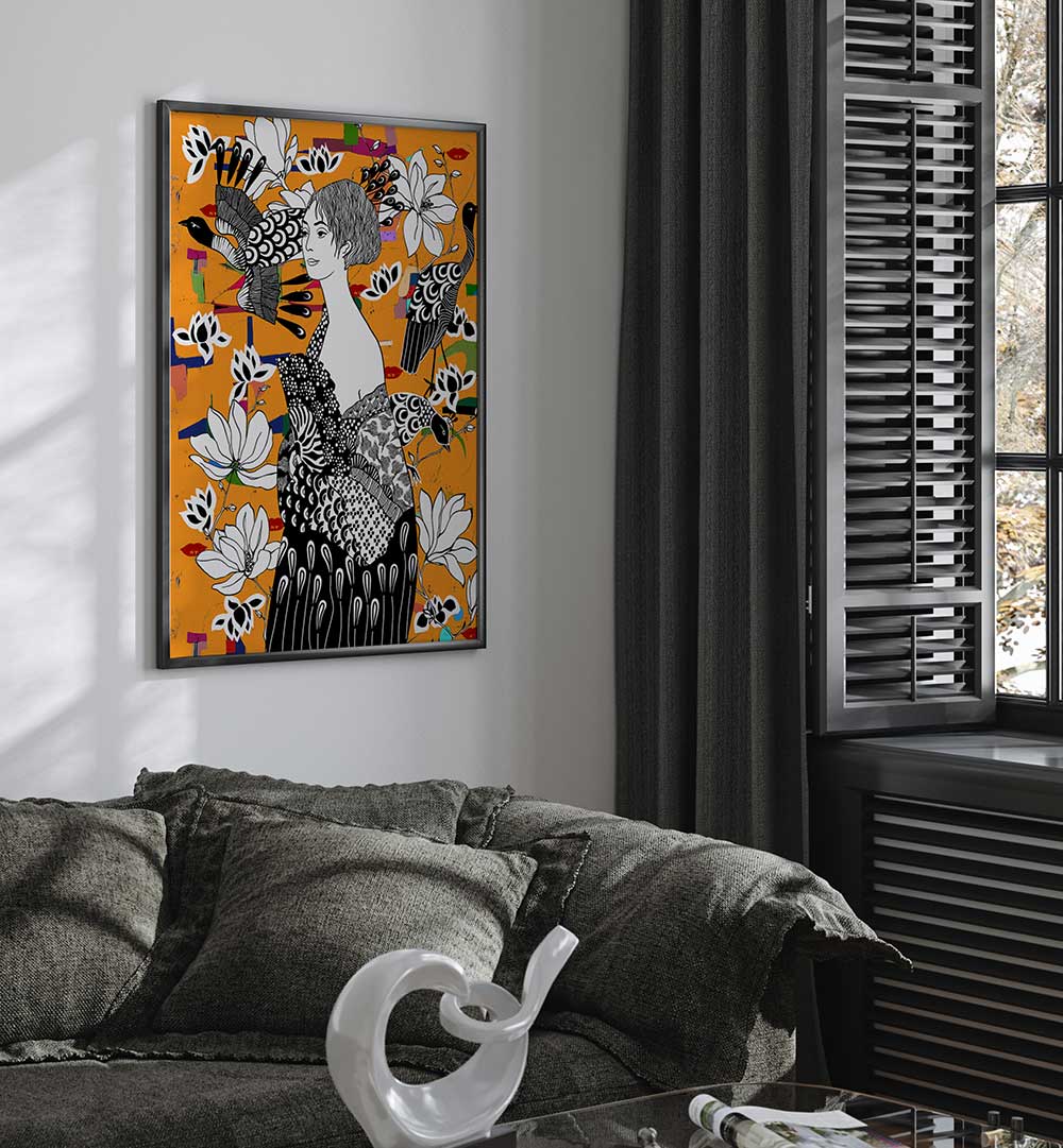 DAME MIT FÄCHER , PORTRAITS & FIGURATIVE ILLUSTRATIONS