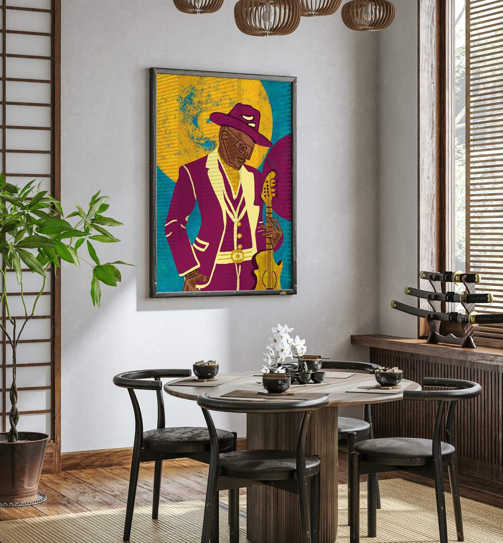 Colorful MUSICIAN GUY III, MOVIE POSTERS artwork enhances any music lover's space, perfect for artists and performers.