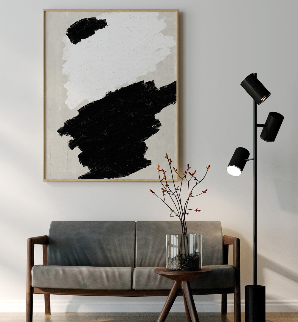 Rustic Organic Oil Painting from The Miuus Studio, showcasing striking black and white abstract elements.