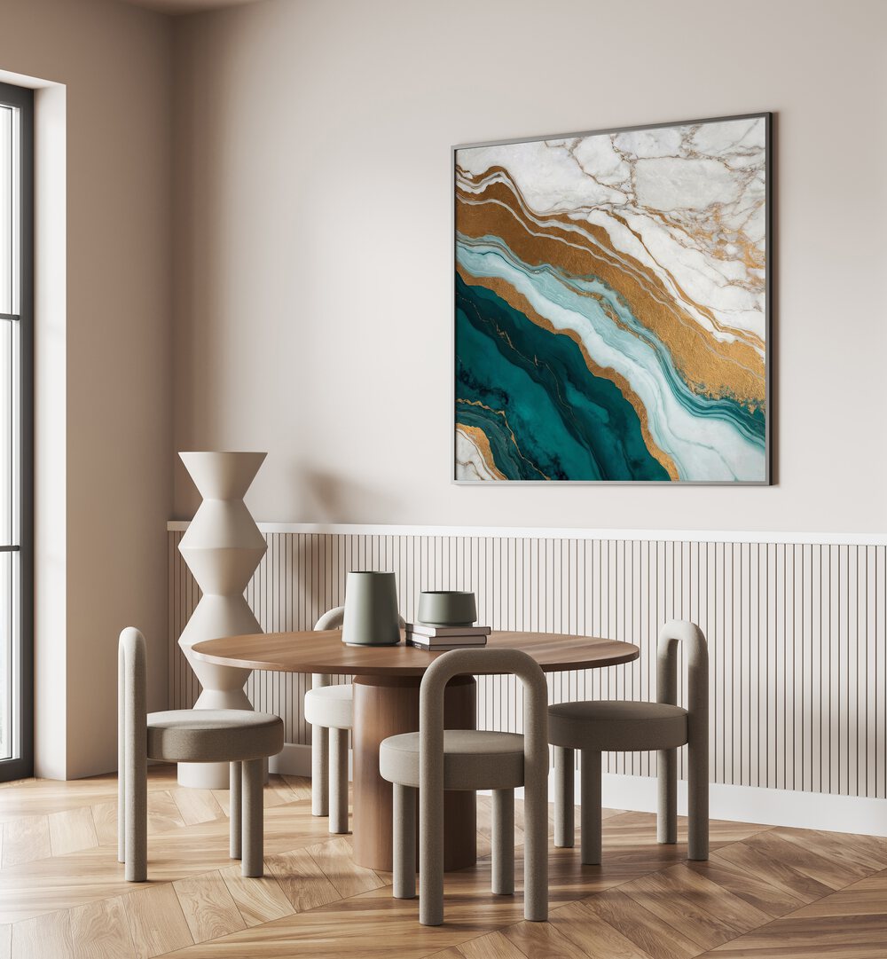 Elegant GOLDEN VEIN WAVES, ABSTRACT PAINTINGS enhance modern decor with stunning flowing water-inspired design.