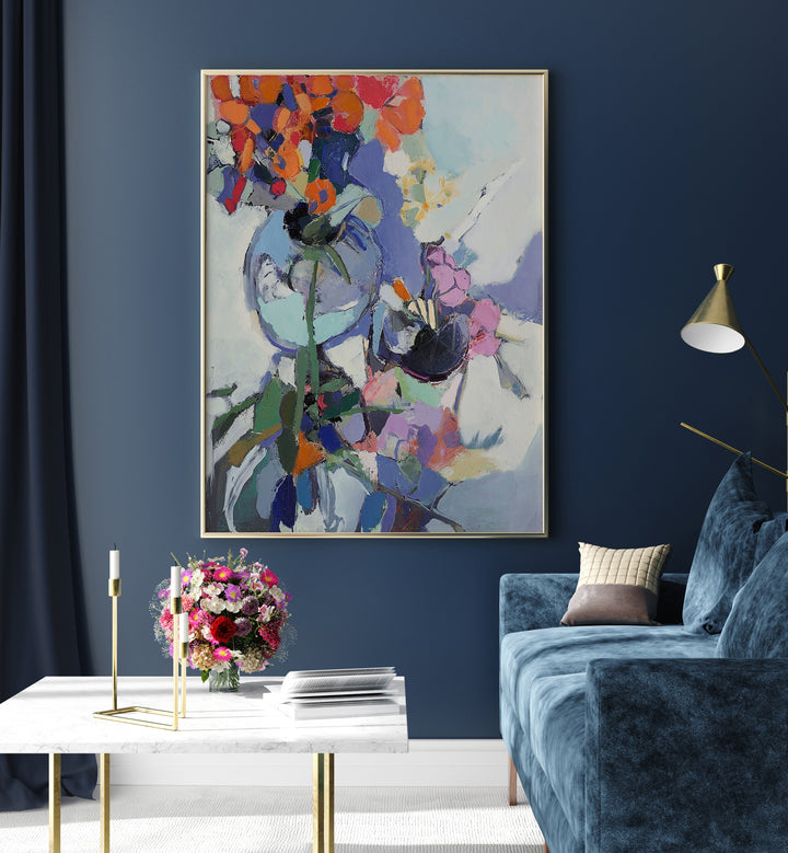 Vibrant ORANGE POPPIES, ABSTRACT PAINTINGS add a colorful touch to modern home decor, perfect for brightening spaces.