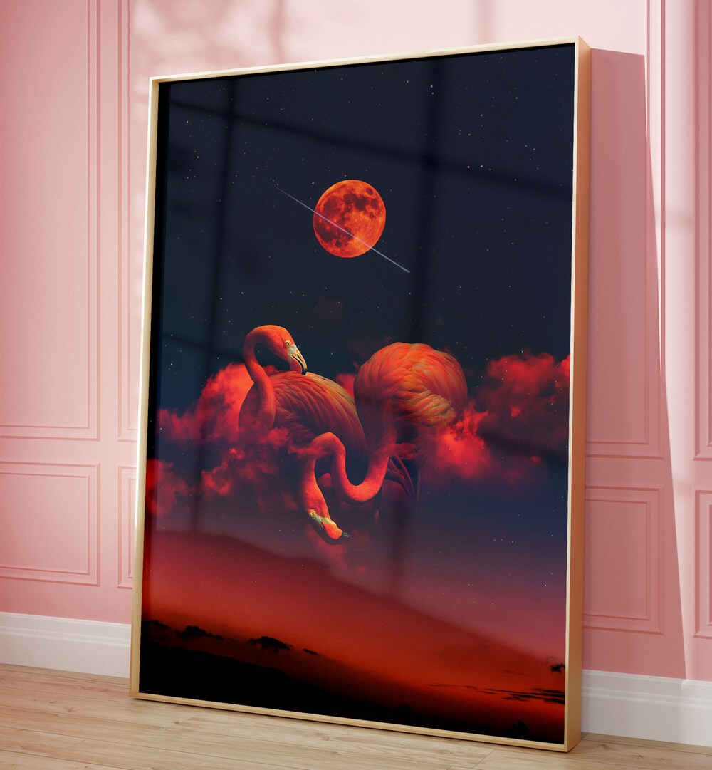 Vibrant RED FLAMINGOS, ANIMAL PAINTINGS bring a lively touch to your decor with stunning red hues and majestic beauty.