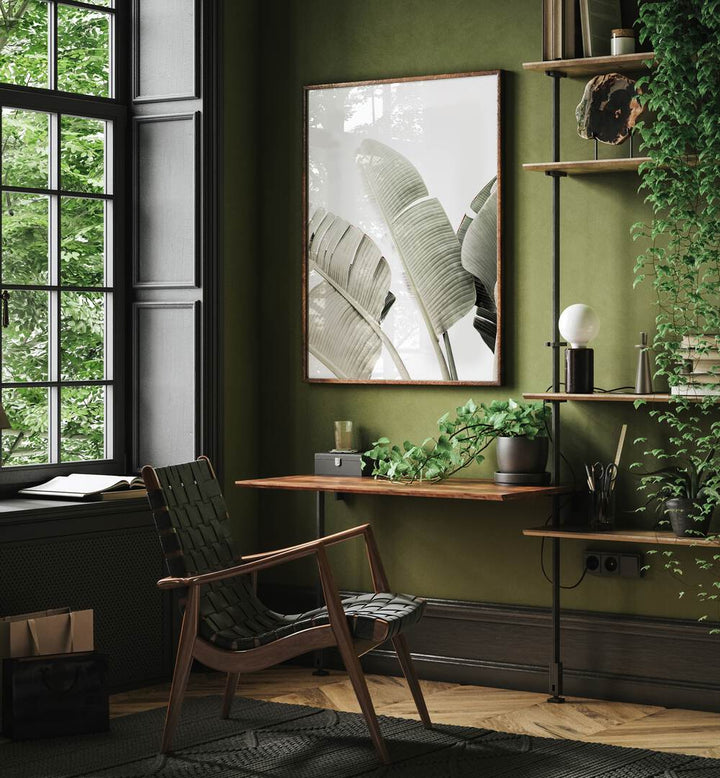 Elegant interior featuring BANANA LEAF I, FLORAL FLOWER PAINTINGS, enhancing the space with natural beauty.