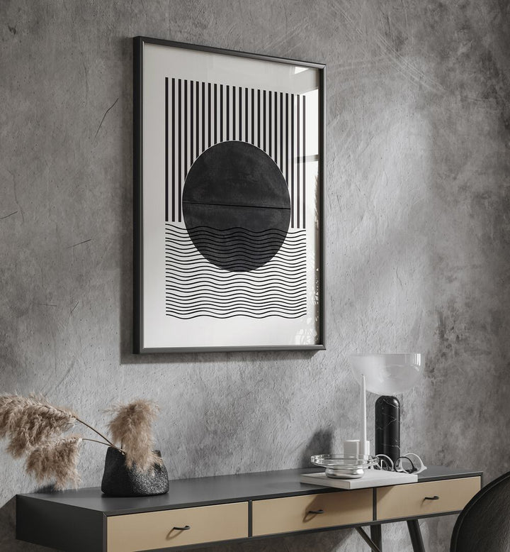 Stylish BAB II, GEOMETRIC ART PRINTS adorn a modern space, blending elegance with vibrant design by The Miuus Studio.