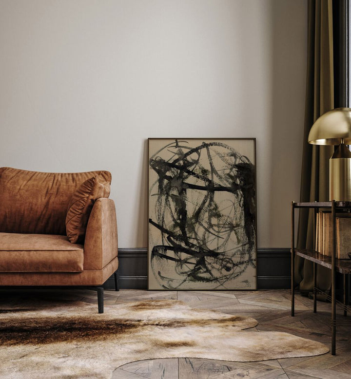 Stylish living room featuring BRUSHED, ABSTRACT PAINTINGS, enhancing creativity and elegance in your space.