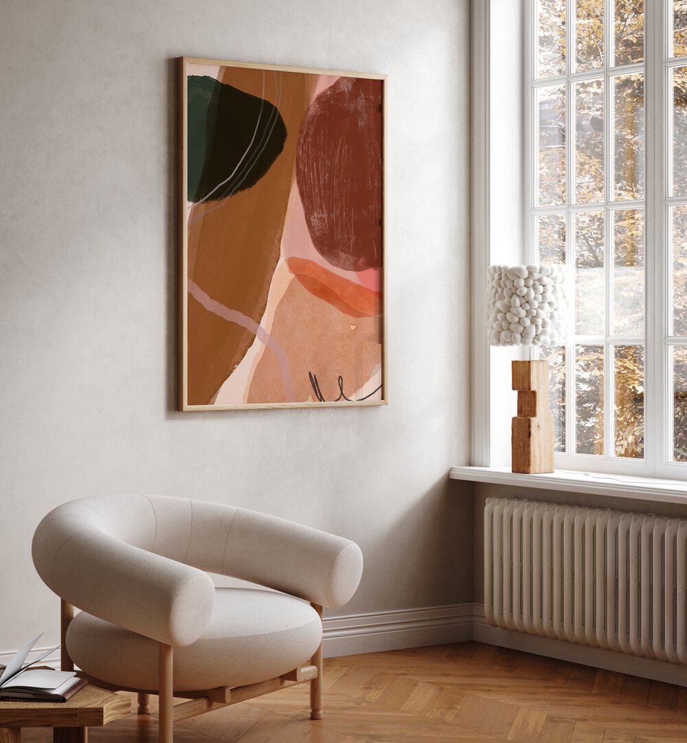 Chic living room featuring CHATTER, ABSTRACT PAINTINGS, enhancing modern decor with warm, earthy tones.