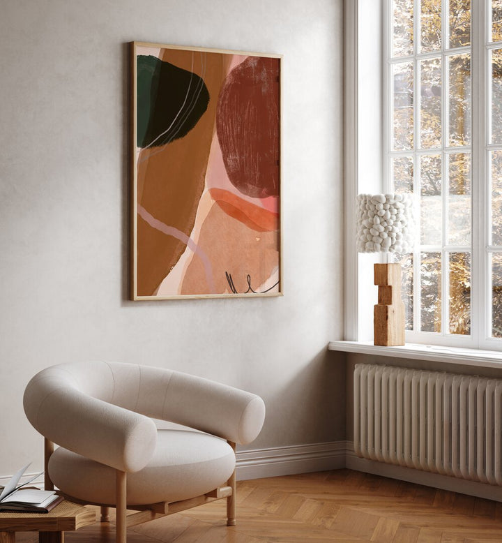 Chic living room featuring CHATTER, ABSTRACT PAINTINGS, enhancing modern decor with warm, earthy tones.