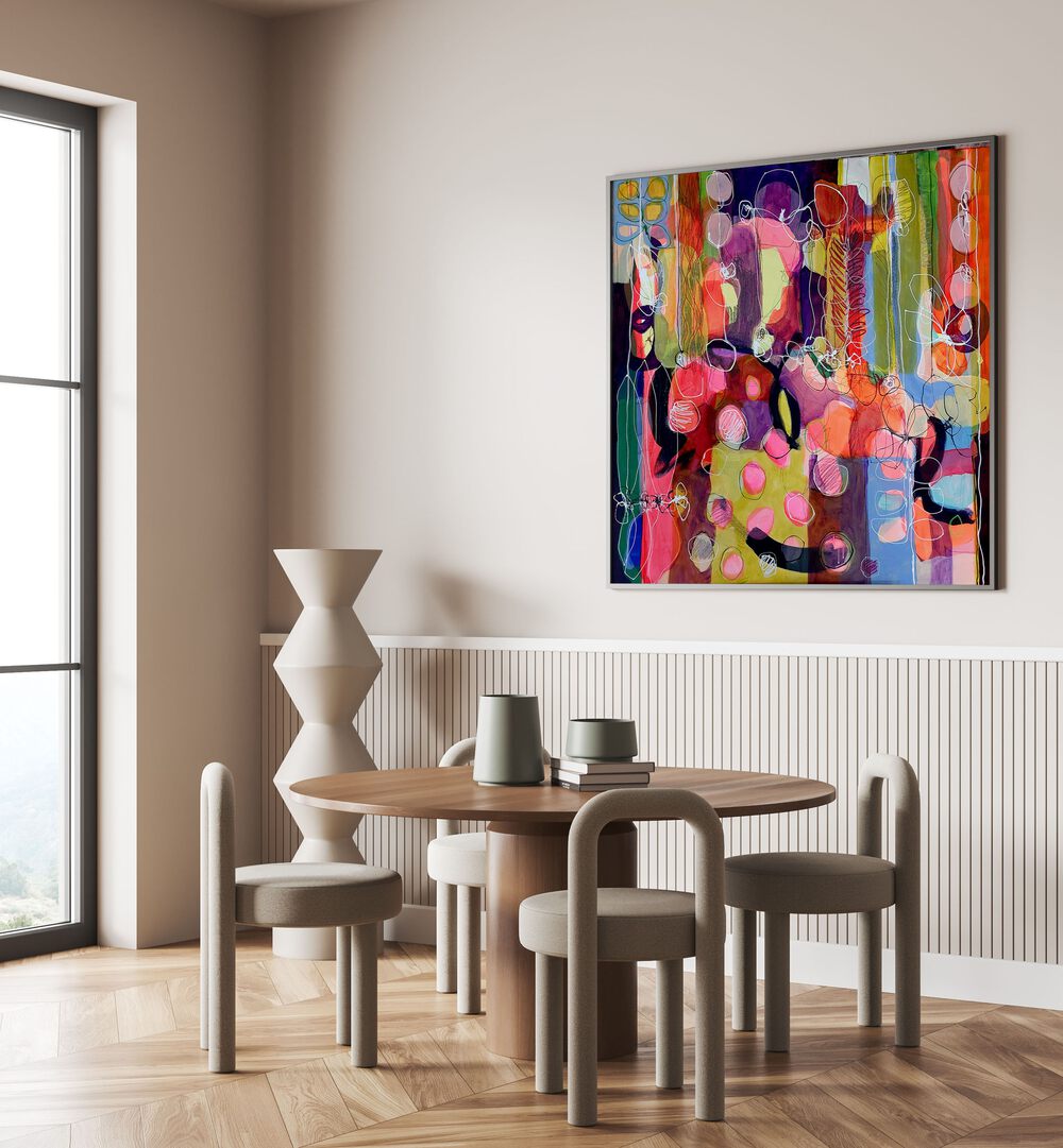 Vibrant FALLING, RISING II abstract paintings enhance modern spaces with stunning colors and emotional depth.