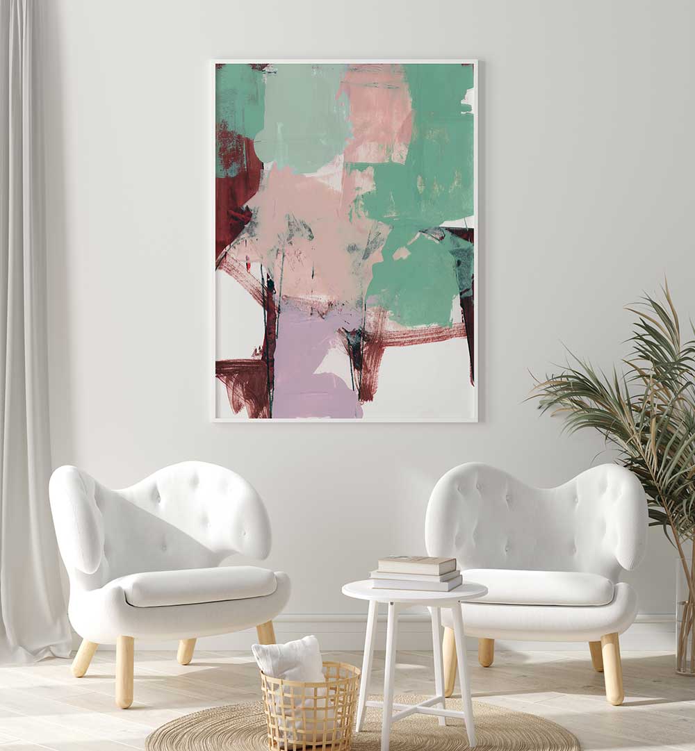 Vibrant BLUE PINK DUSKY III, ABSTRACT PAINTINGS, adding a captivating touch to any modern interior space.
