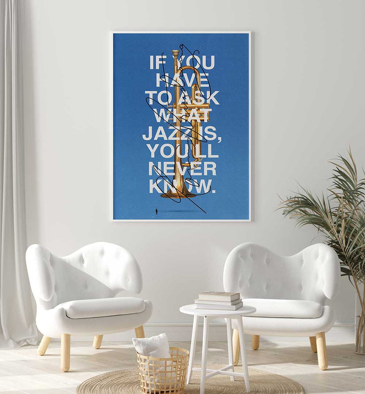 Bold LOUIS, MUSIC POSTERS featuring a striking trumpet design, perfect for jazz enthusiasts' decor.