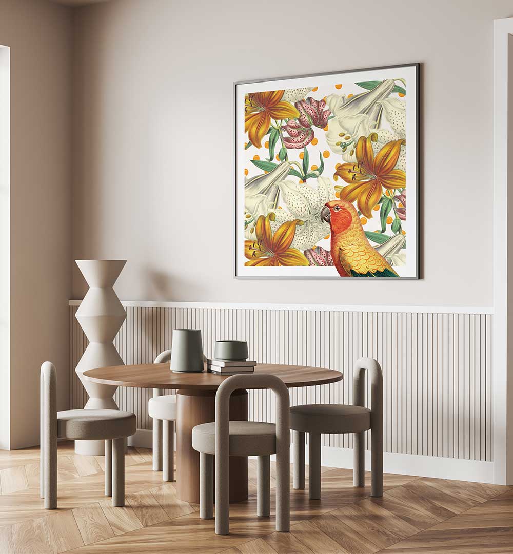 PARROT IN BLOOM , ANIMAL PAINTINGS