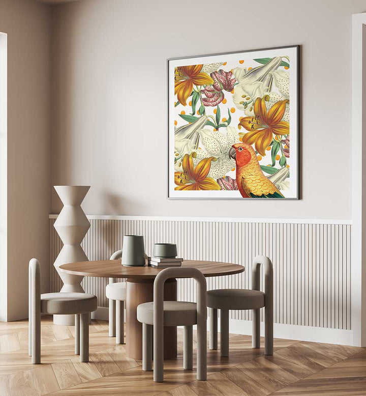 PARROT IN BLOOM , ANIMAL PAINTINGS