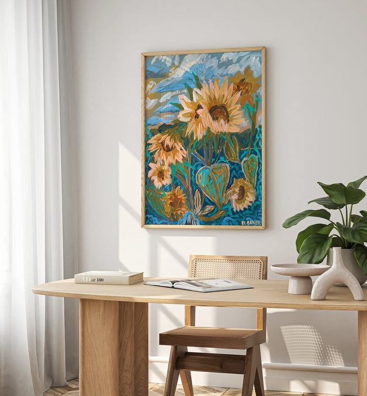 SUNFLOWER FIELD , FLORAL FLOWER PAINTING