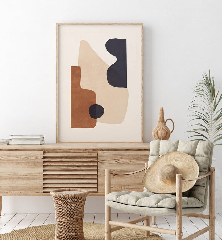 Modern interior featuring ABSTRACT MINIMAL SHAPES III, GEOMETRIC ART PRINTS, adding sophistication to any space.