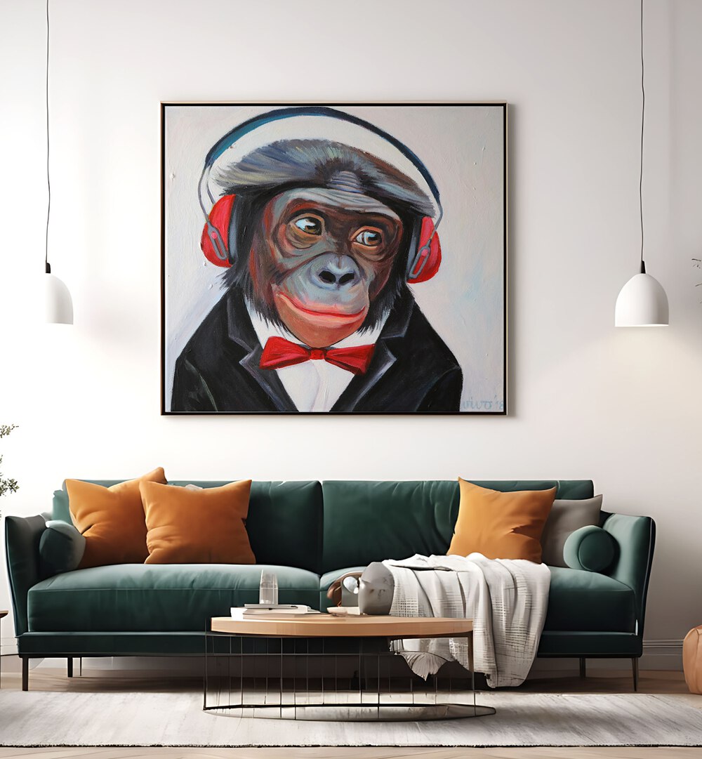 Stylish GROOVY PRIMATE TUNES Comic Posters featuring a dapper monkey in headphones, perfect for any comic lover's decor.