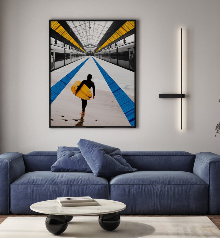 Sleek METRO, SURREAL ART PRINTS adorn a modern living space, enhancing style with vibrant colors and design.