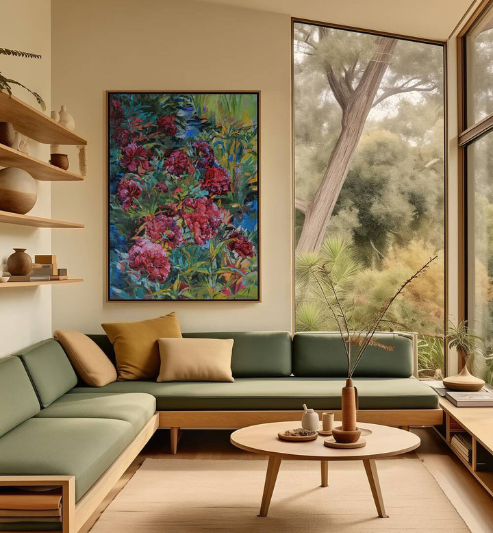 PEONIES IN THE GARDEN , FLORAL FLOWER PAINTINGS