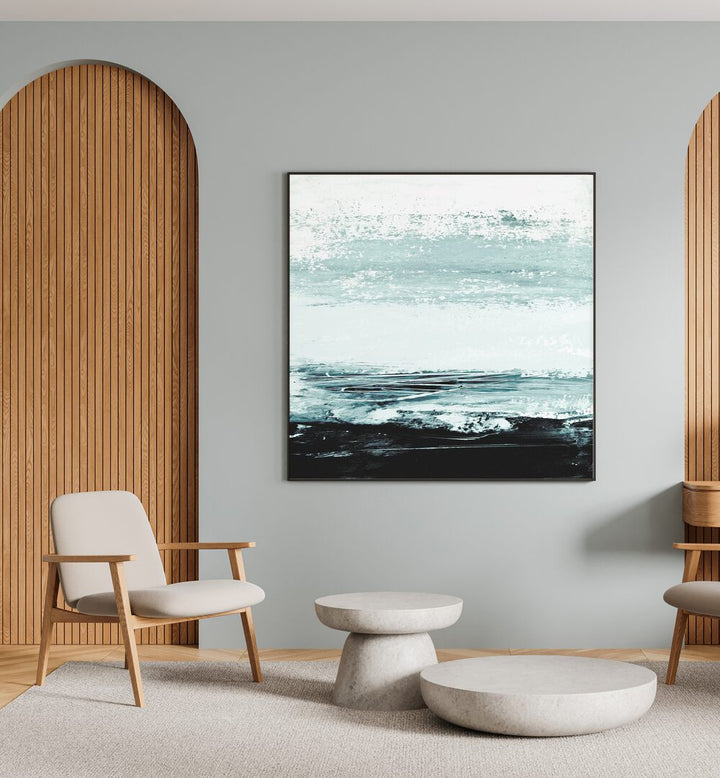 Elegant MINIMAL SEASCAPE, ABSTRACT PAINTINGS enhance living spaces with tranquil ocean vibes and simplicity.