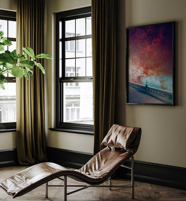 Elegant interior featuring MY-SPACE , SURREAL ART PRINTS, enhancing the relaxing atmosphere with vibrant art.
