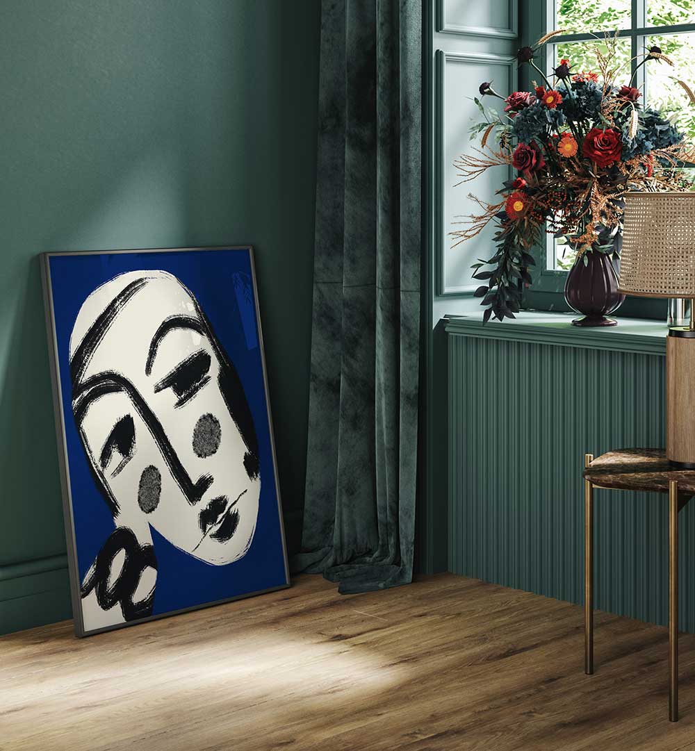 RESTING PORTRAIT IN BLUE , PORTRAITS & FIGURATIVE ILLUSTRATIONS