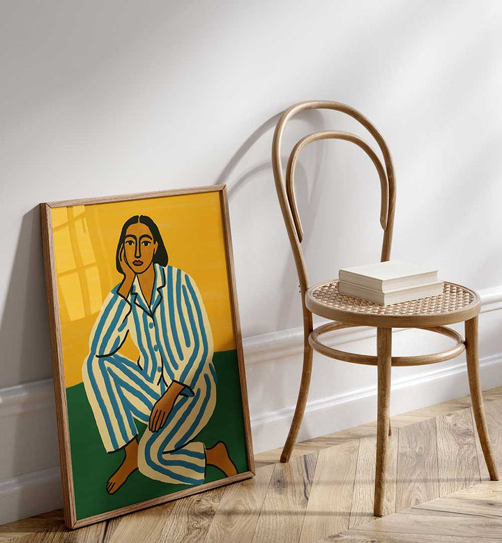 WOMAN IN STRIPED PAJAMAS , PORTRAITS & FIGURATIVE ILLUSTRATIONS