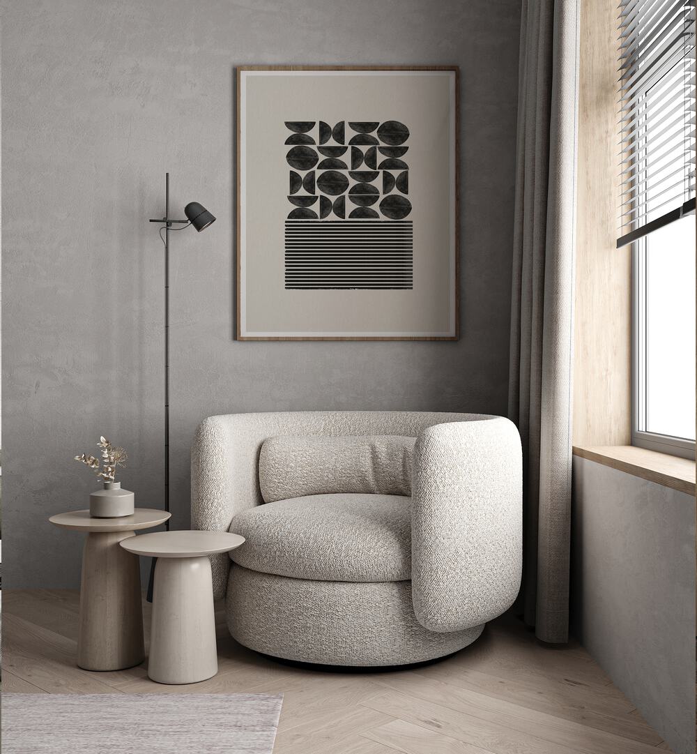Stylish room featuring BLACK GEOMETRIC PATTERNS I, GEOMETRIC ART PRINTS from The Miuus Studio for modern elegance.