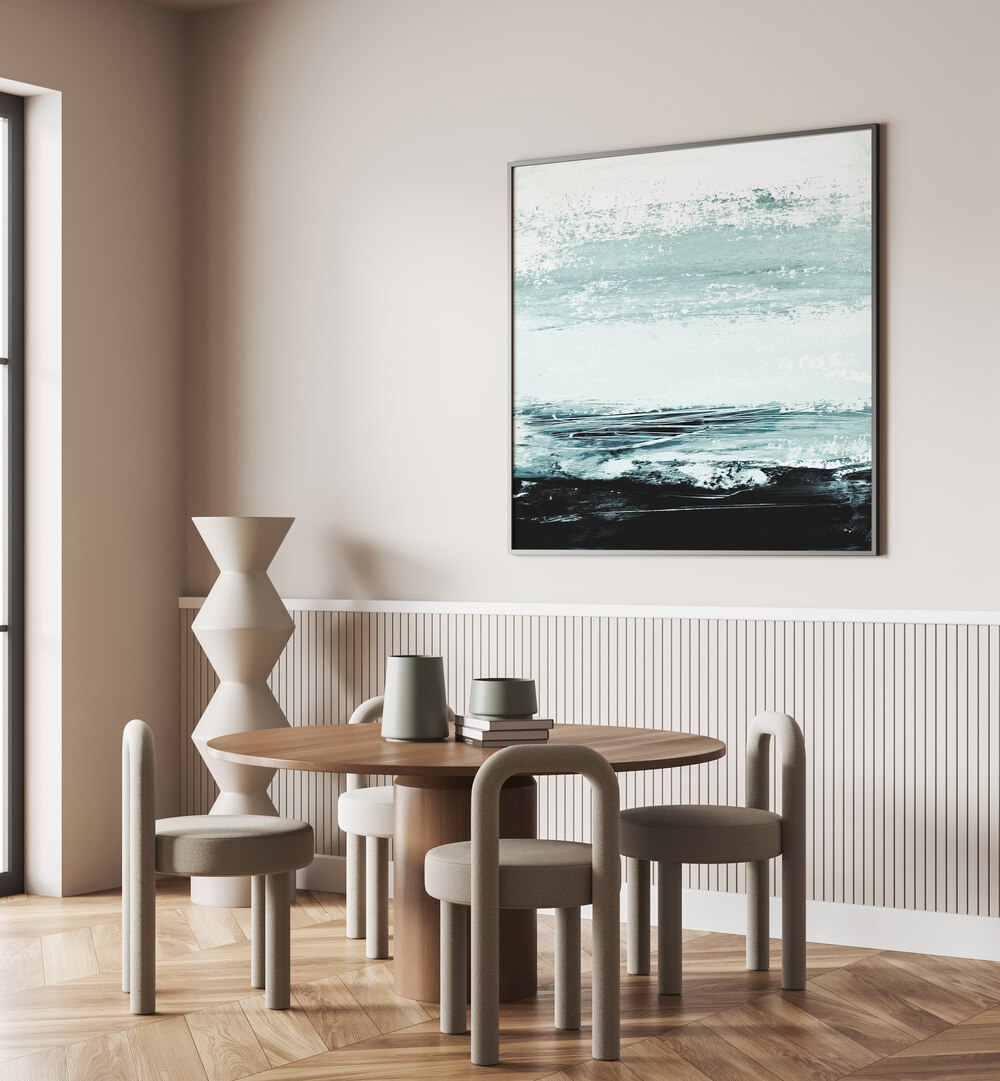 Elegant MINIMAL SEASCAPE, ABSTRACT PAINTINGS enhance your space with tranquil ocean vibes and modern simplicity.