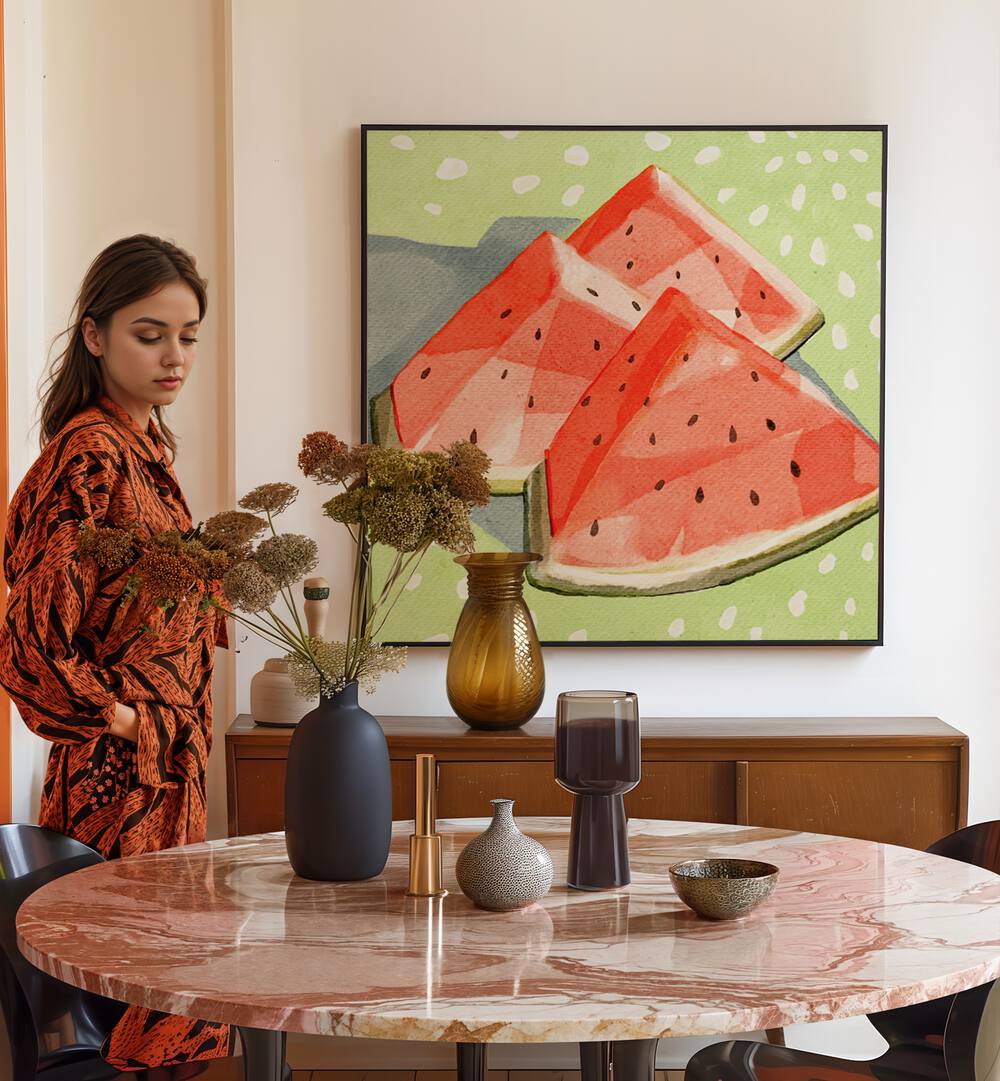 Vibrant WATERMELON II, KITCHEN POSTERS enhance your kitchen decor, celebrating summer's favorite fruit.