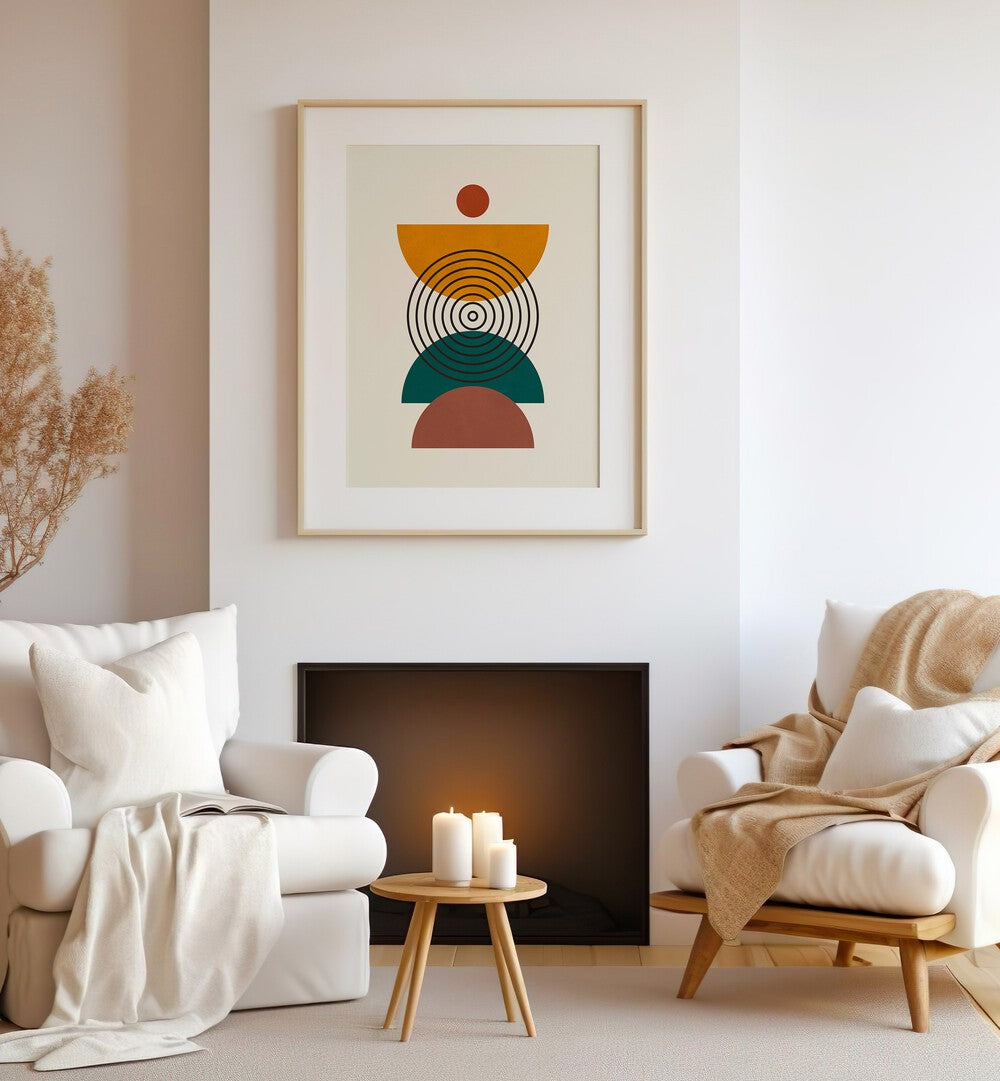 Stylish LINES AND CIRCLES, BOHO ART PAINTINGS enhance modern decor with geometric elegance and warm tones.
