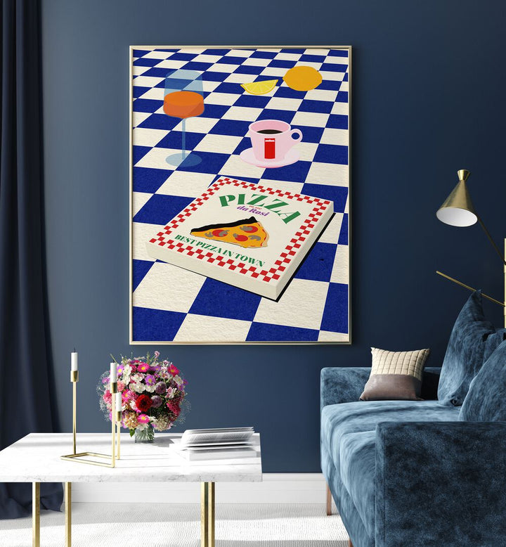 Colorful depiction of Italian cuisine with “THE ITALIAN MENU, BAR” art, perfect for kitchen decor lovers.