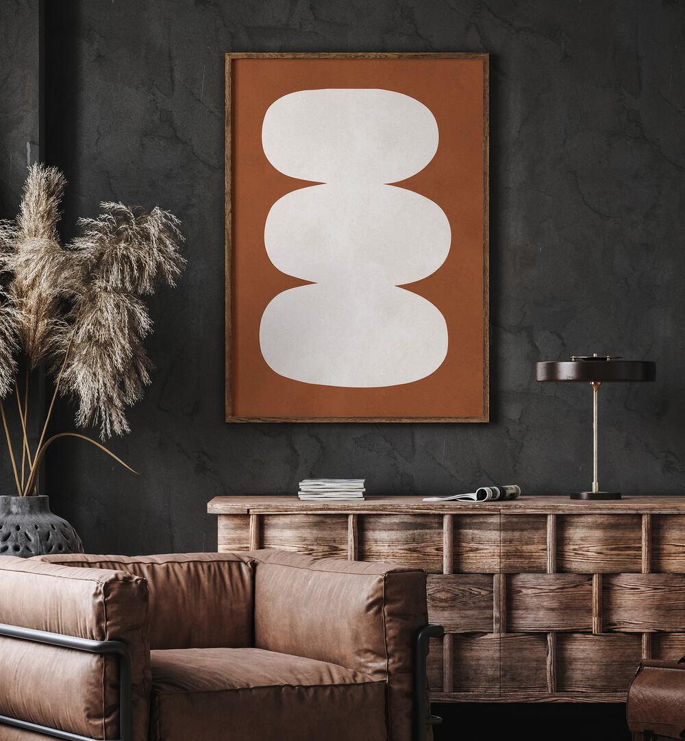 Stylish interior featuring TRIBAL II, GEOMETRIC ART PRINTS, blending tribal designs with modern aesthetics.