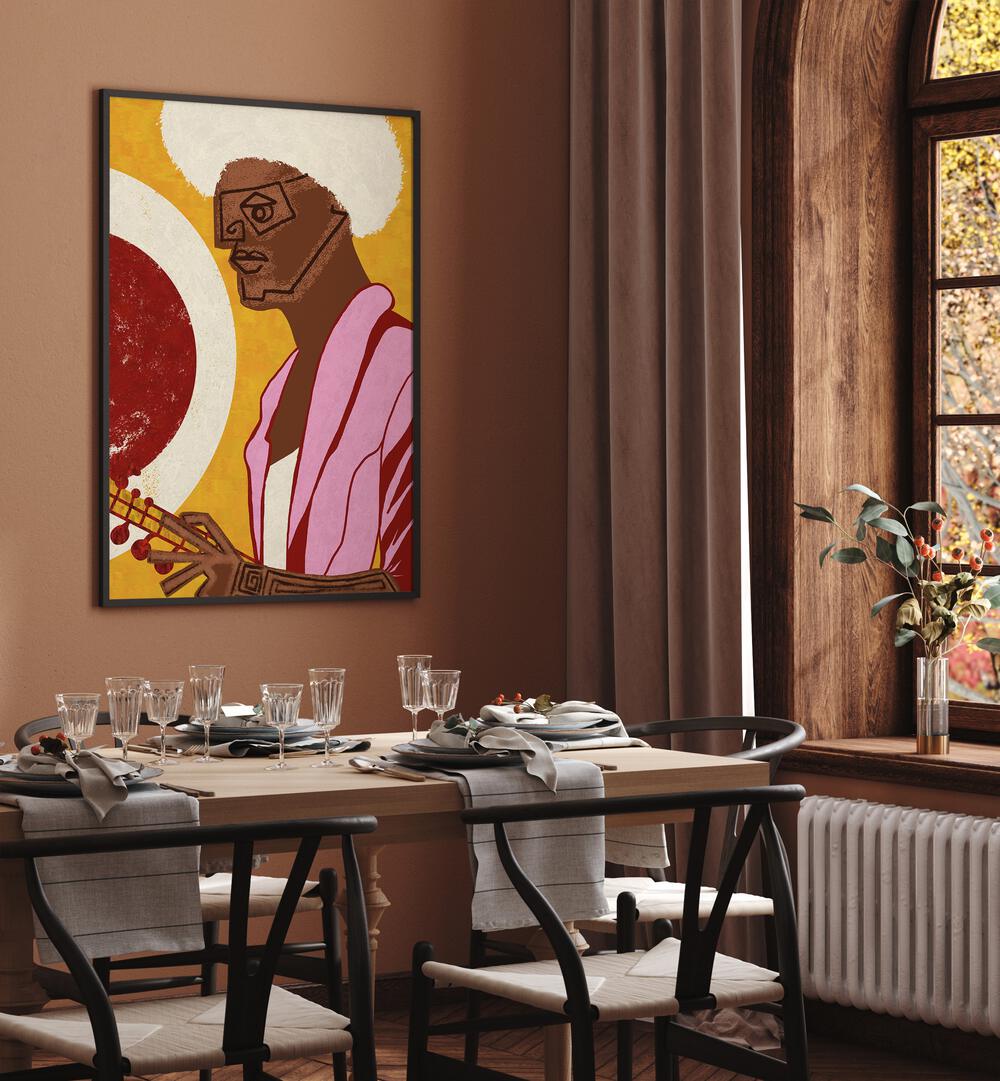Stylish dining area featuring MUSICIAN GUY IV, MOVIE POSTERS, perfect for inspiring creativity in any space.