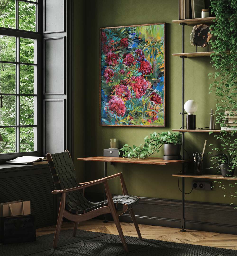 PEONIES IN THE GARDEN , FLORAL FLOWER PAINTINGS