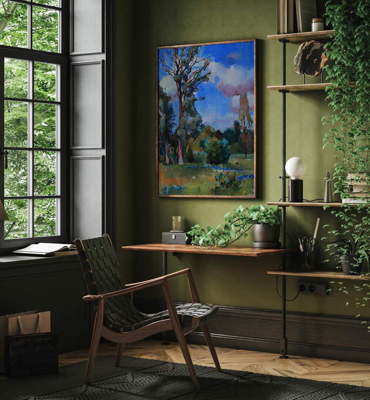 Lush green meadow landscape painting, part of the IN THE MEADOW, LANDSCAPE PAINTINGS collection, enhancing your decor.