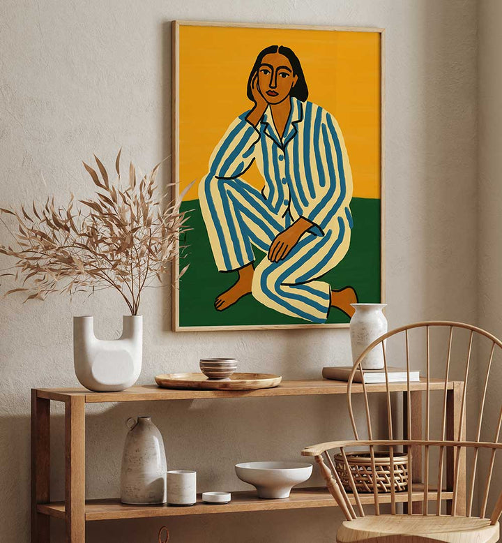 WOMAN IN STRIPED PAJAMAS , PORTRAITS & FIGURATIVE ILLUSTRATIONS