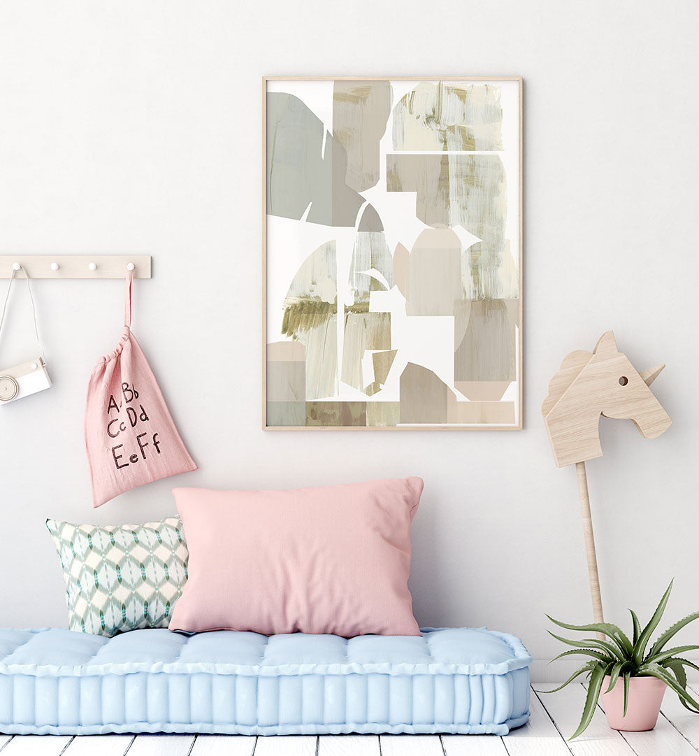 Stylish interior featuring NEUTRAL NUANCES I, ABSTRACT PAINTINGS with soft earth tones, perfect for any artistic space.