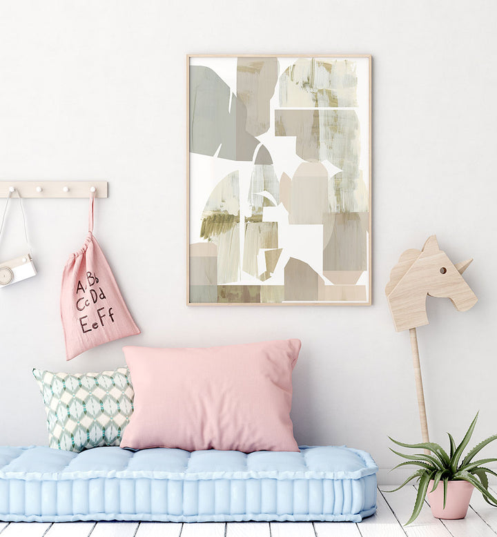 Stylish interior featuring NEUTRAL NUANCES I, ABSTRACT PAINTINGS with soft earth tones, perfect for any artistic space.