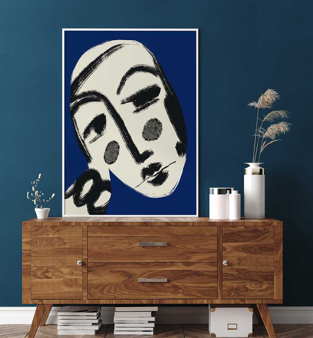 RESTING PORTRAIT IN BLUE , PORTRAITS & FIGURATIVE ILLUSTRATIONS