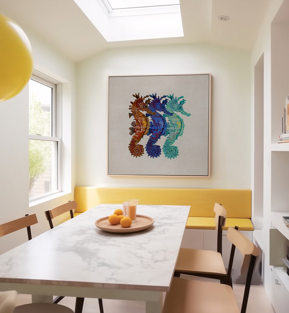 Colorful DENIZATLARI, BEACH PAINTINGS by Emel Tunaboylu, enhancing modern decor with artistic brilliance.