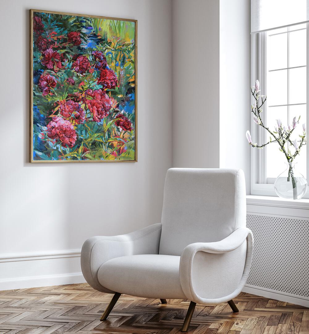 PEONIES IN THE GARDEN , FLORAL FLOWER PAINTINGS