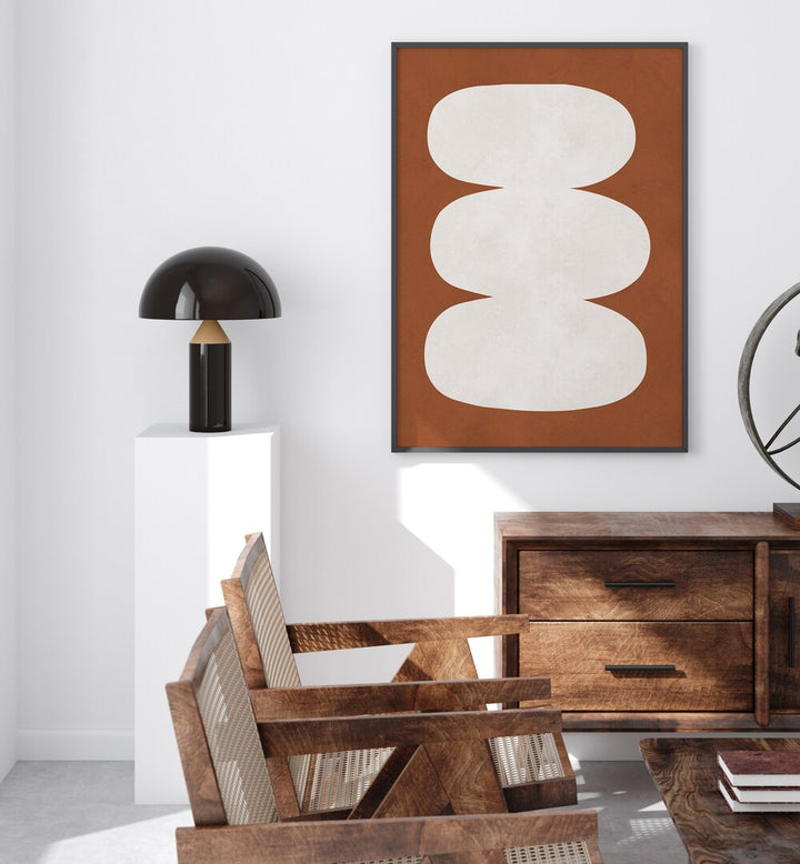 Stylish living room featuring TRIBAL II, GEOMETRIC ART PRINTS, blending modern and traditional aesthetics.