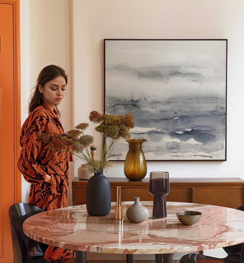 Elegant MISTY MINIMAL LANDSCAPE, ABSTRACT PAINTINGS enhance tranquility in any room with serene misty hues.