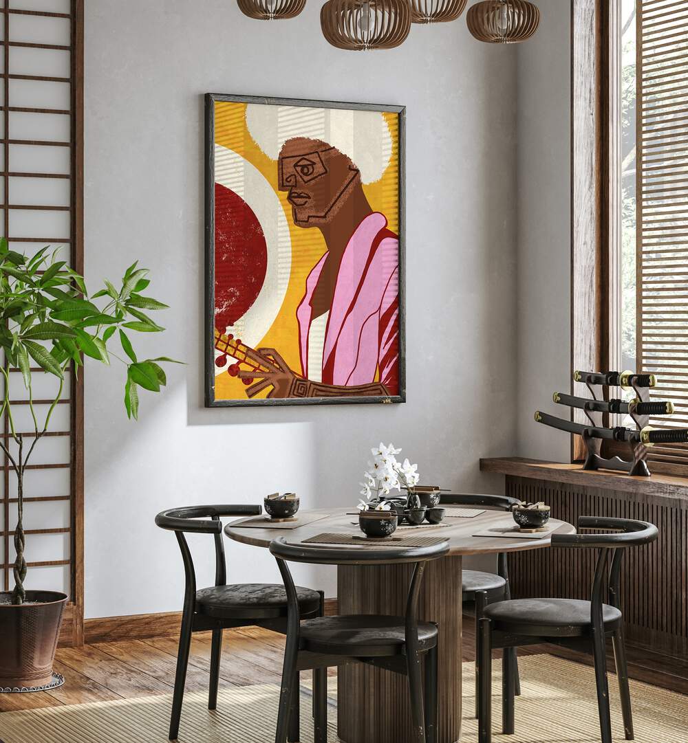 Musician Guy IV movie posters enhance creativity, featuring vibrant art in a stylish room setting. Perfect for artists!
