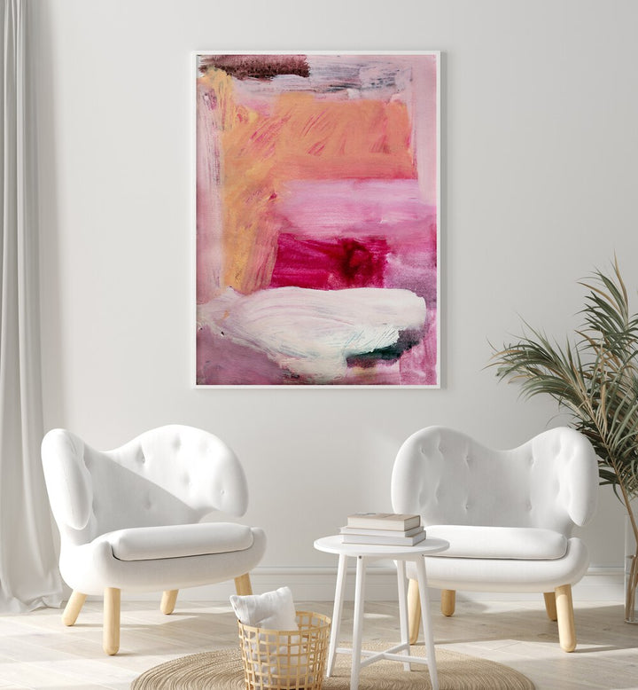 Bright and colorful CREAM FILLING, ABSTRACT PAINTINGS enhance modern decor in a chic, cozy living space.